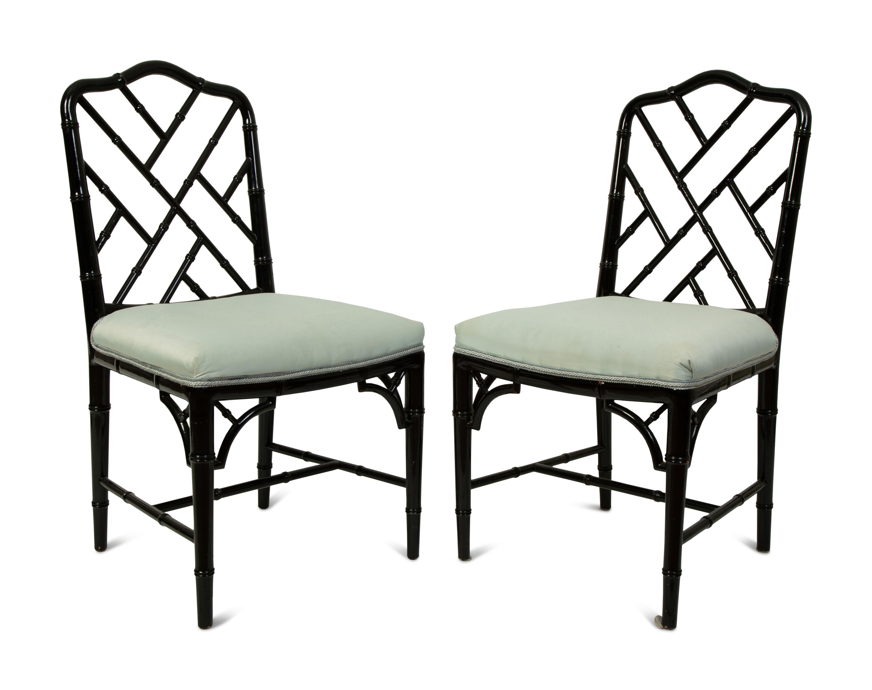 A Pair of Chinese Chippendale Style Black Lacquer Side Chairs — 20TH CENTURY