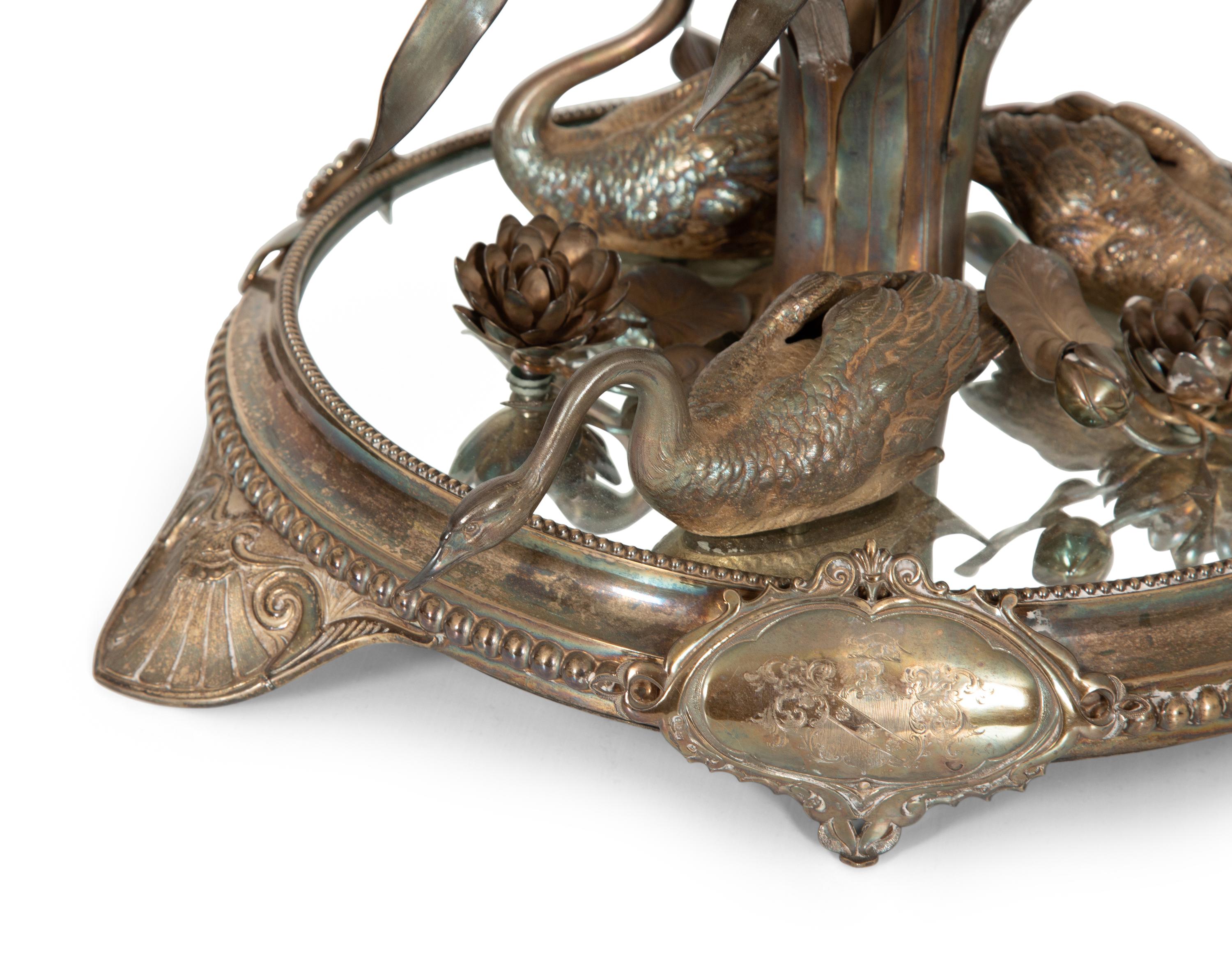 A Victorian Silver Swan-Motif Epergne and Circular Plateau