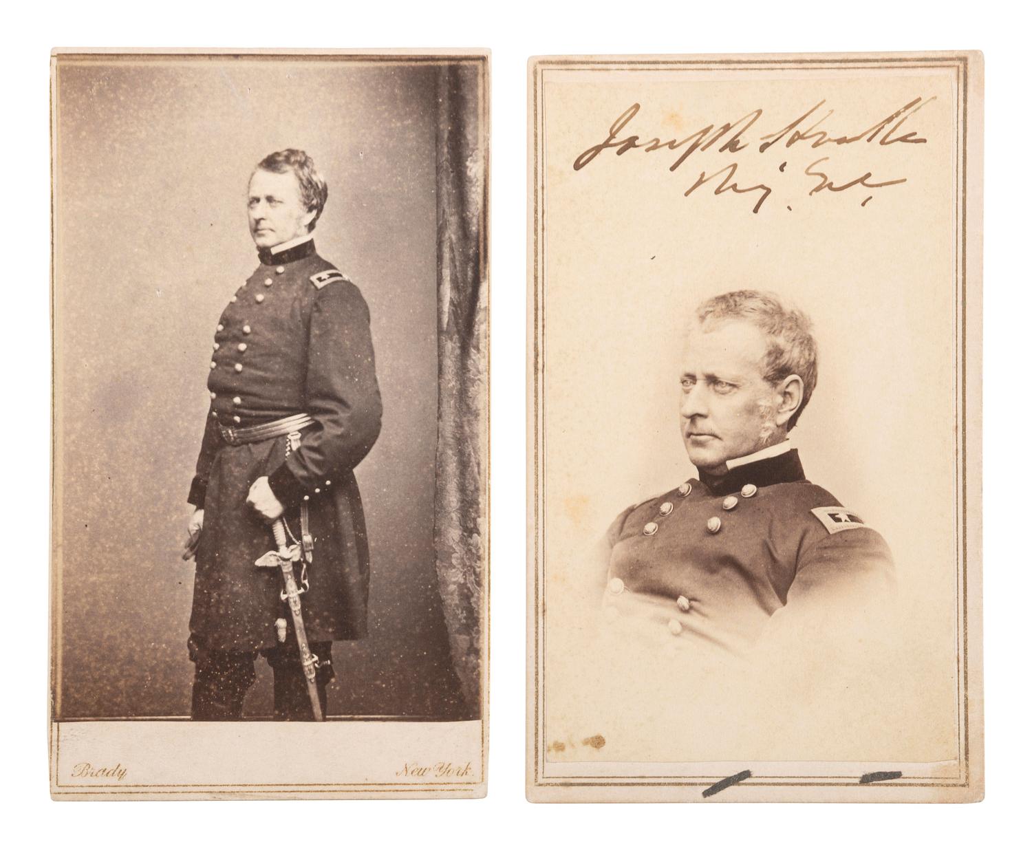 [CIVIL WAR]. HOOKER, Joseph, (1814-1879). A group of 2 CDVs, incl. autographed portrait as Major General.