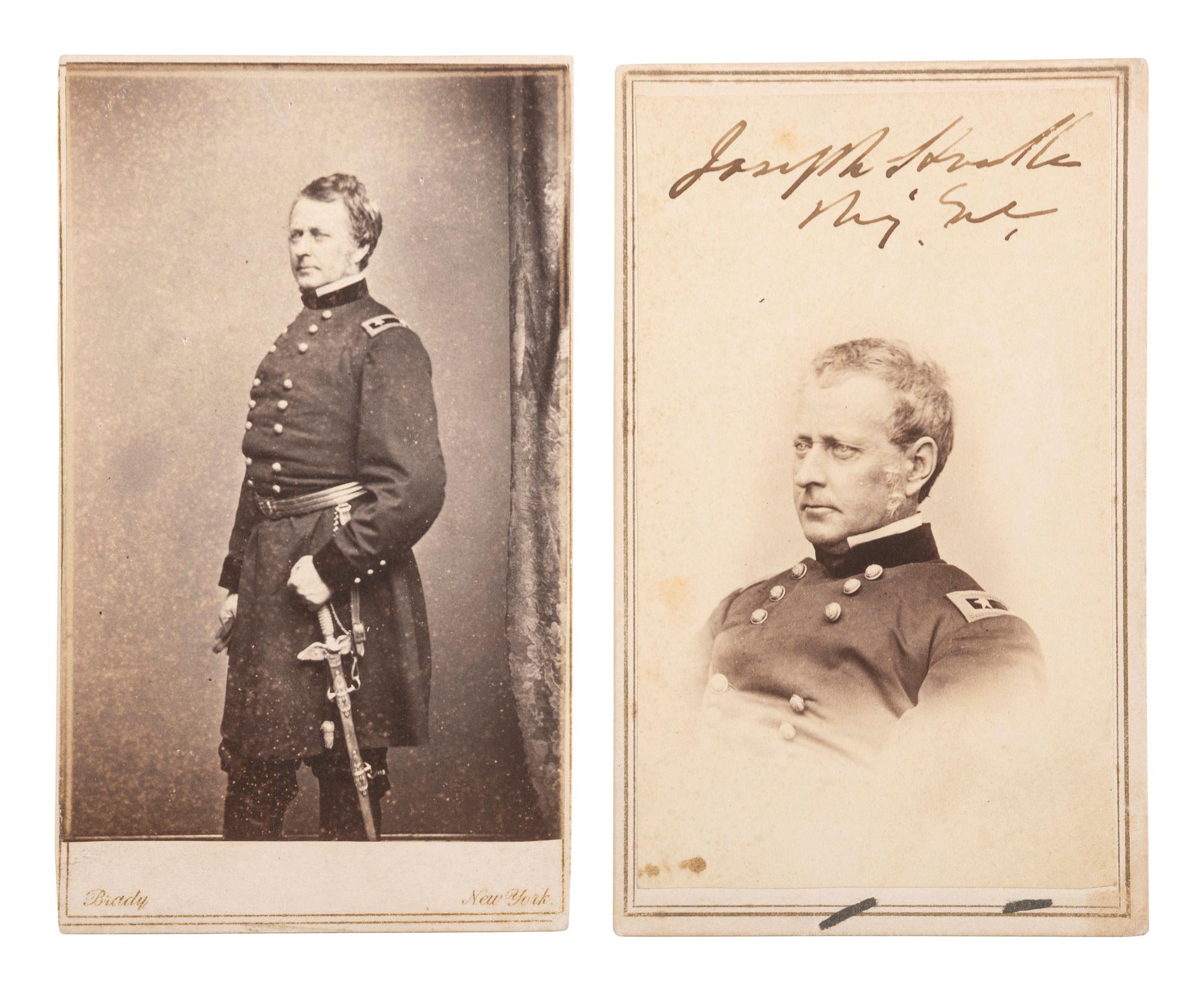 [CIVIL WAR]. HOOKER, Joseph, (1814-1879). A group of 2 CDVs, incl. autographed portrait as Major General.