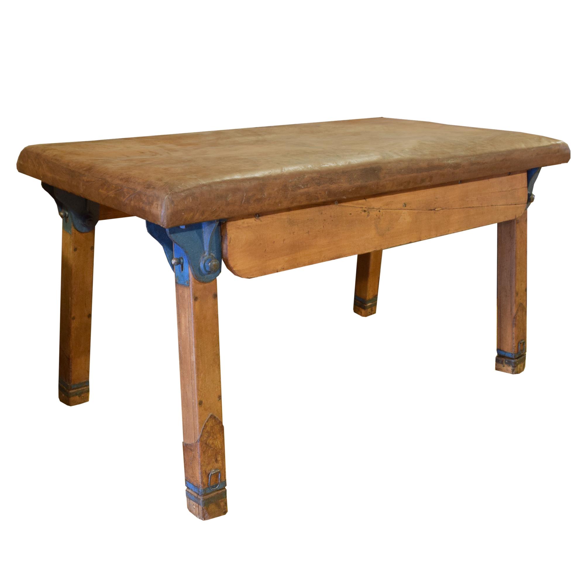 A Wood and Leather Collapsible Vaulting Table 70" W x 38.5" D x 37" H — Czech Republic, Circa 1930