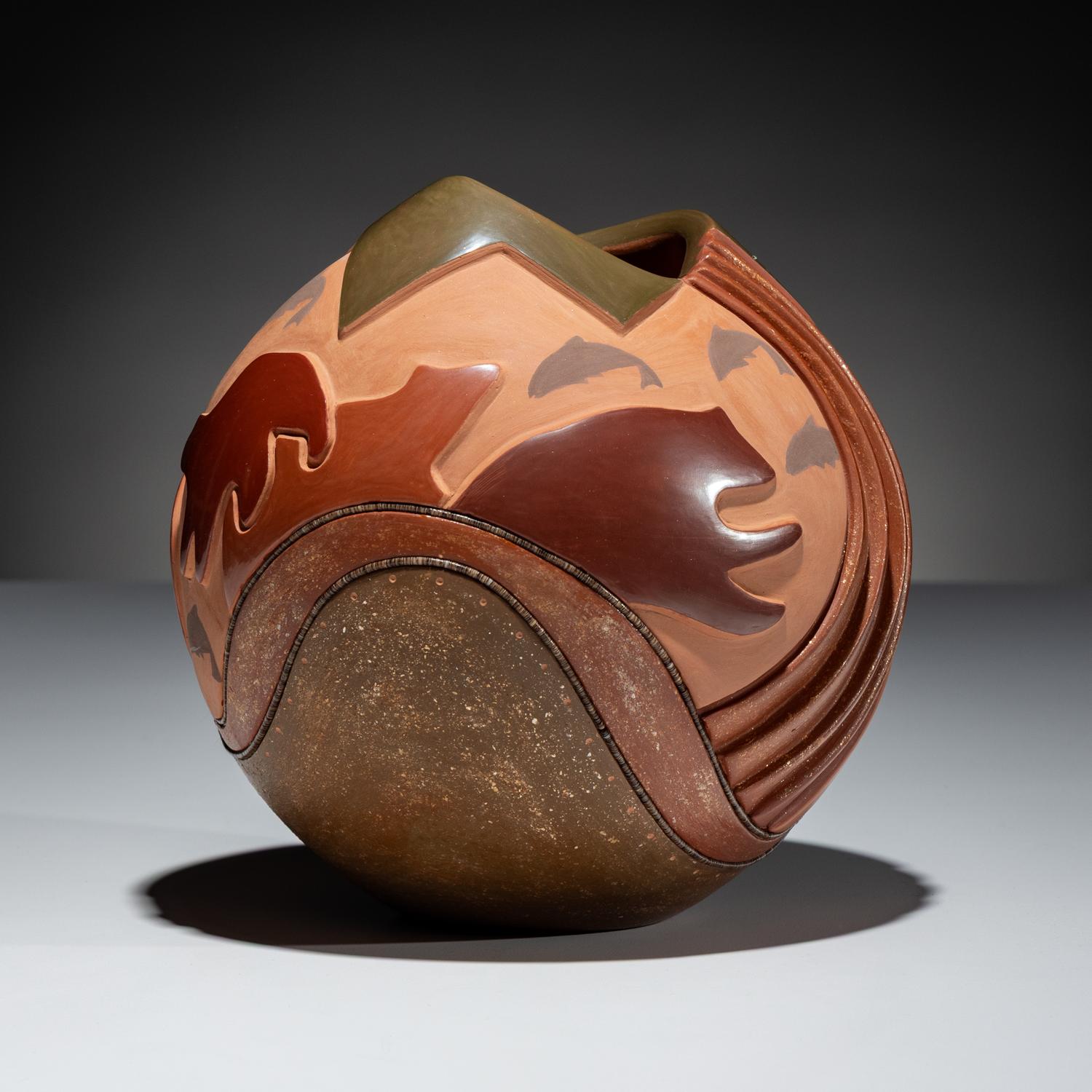 Polychrome Pottery Jar, with Micaceous Ribs and Heishi