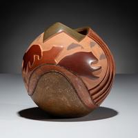 Polychrome Pottery Jar, with Micaceous Ribs and Heishi