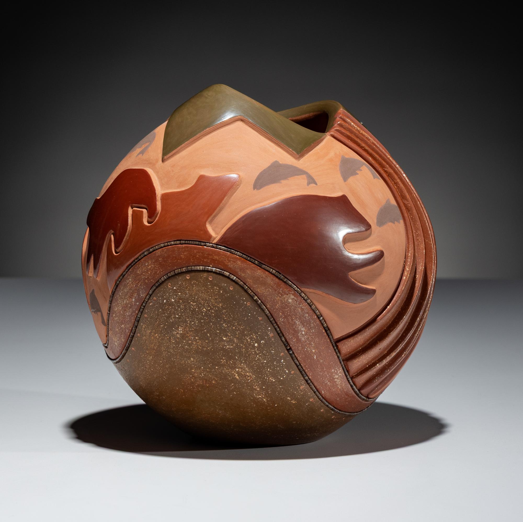 Polychrome Pottery Jar, with Micaceous Ribs and Heishi