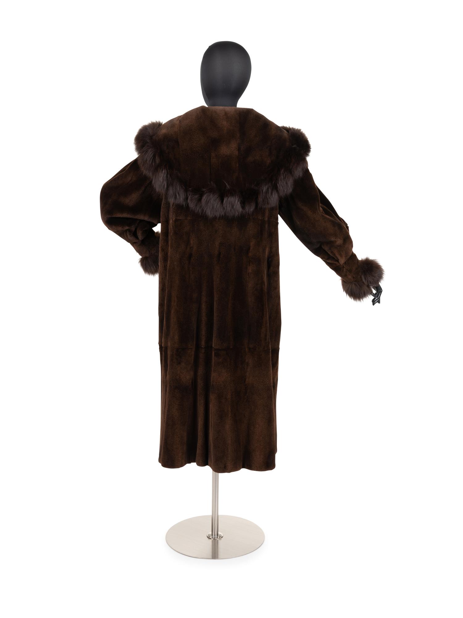 Unlabeled Sheared Mink Coat Trimmed with Fox, 1980-90s