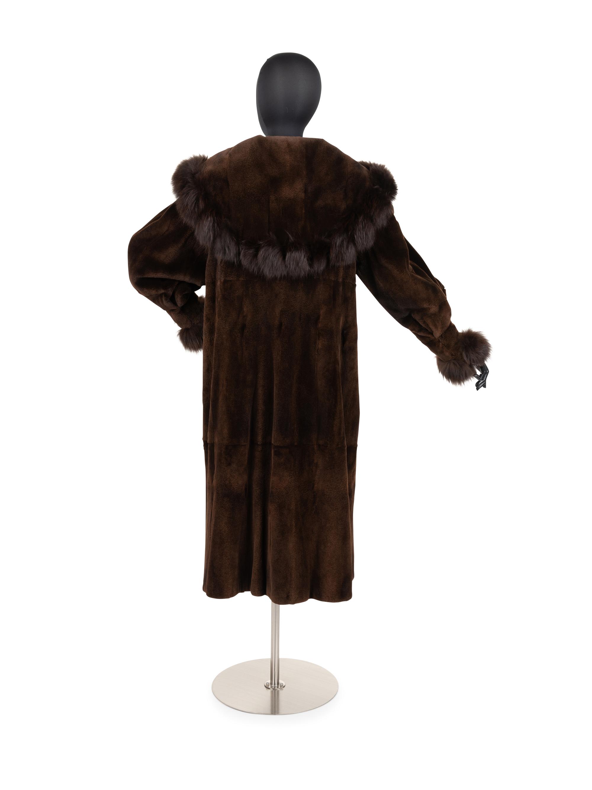 Unlabeled Sheared Mink Coat Trimmed with Fox, 1980-90s