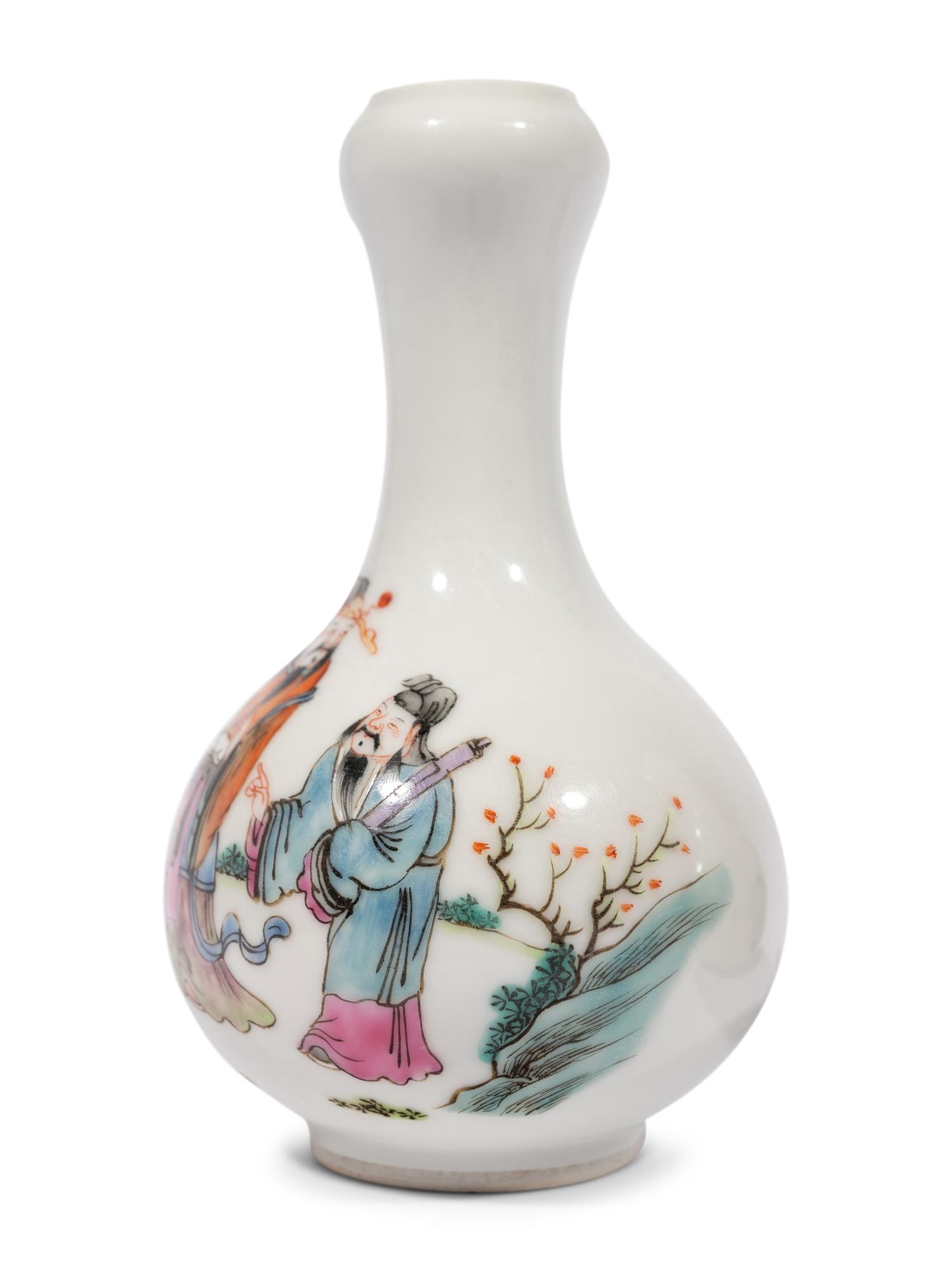 A Pair of Chinese Famille Rose Porcelain Bottle Vases