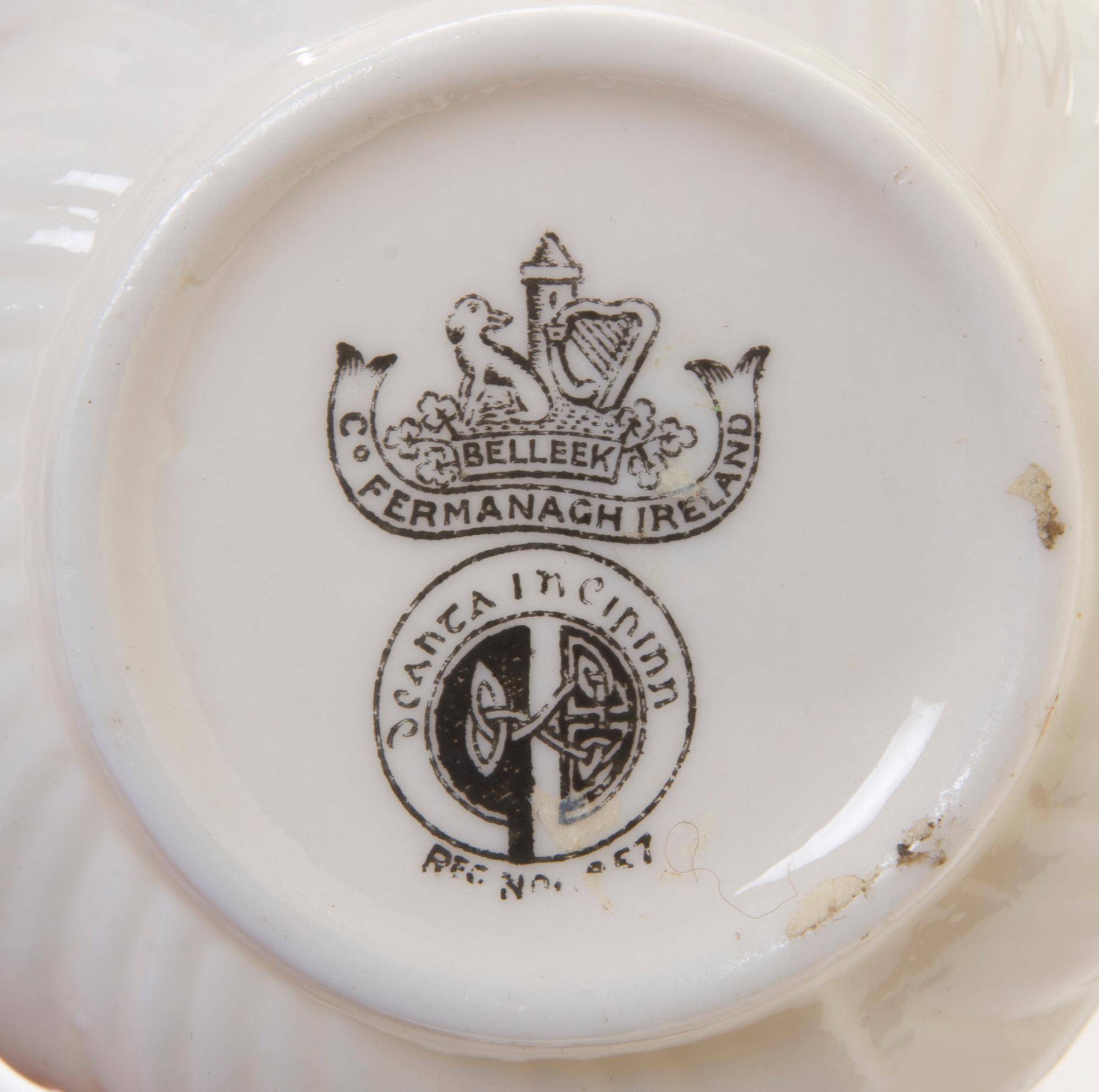 An Assembled Belleek Porcelain Tea Service for Two, Width of tray 15 3/4 inches.