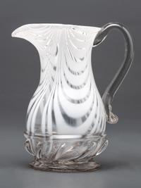 A New Jersey Blown-Glass Pitcher in Clear with White Swirls