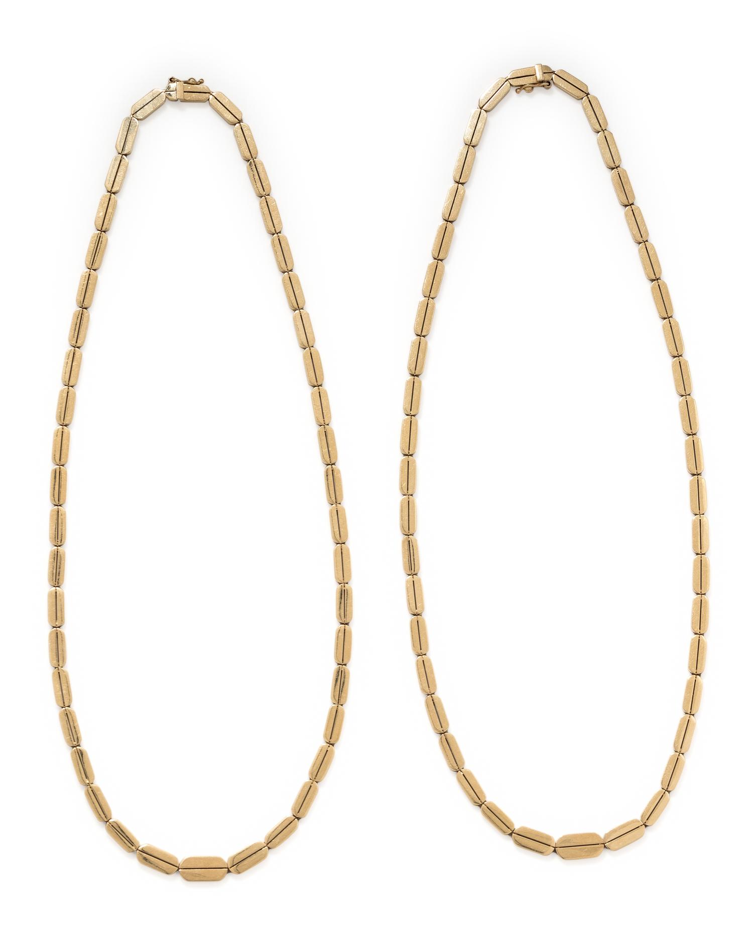 PAIR OF YELLOW GOLD NECKLACES