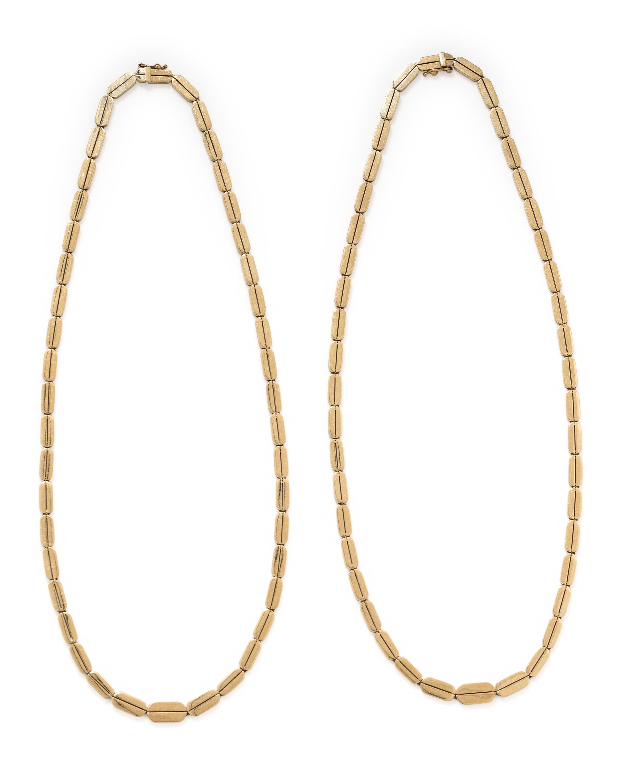PAIR OF YELLOW GOLD NECKLACES