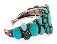 Navajo or Zuni Silver and Turquoise Cluster Cuff Bracelet and Earrings
