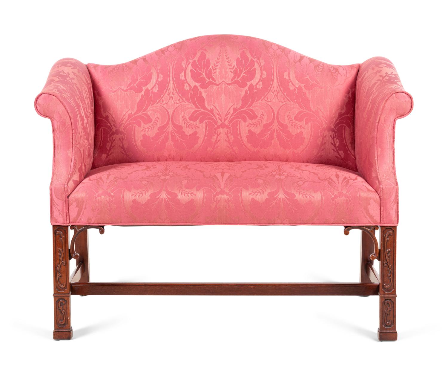 A George III Style Diminutive Camelback Settee