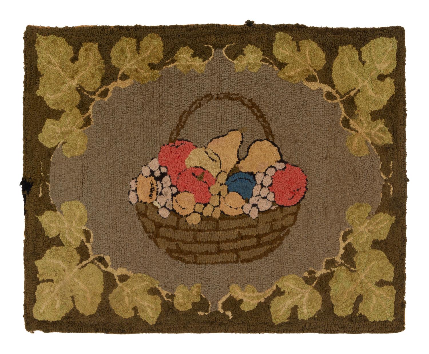SENT TO COWANS: A Fruit Basket and Vine Hooked Rug