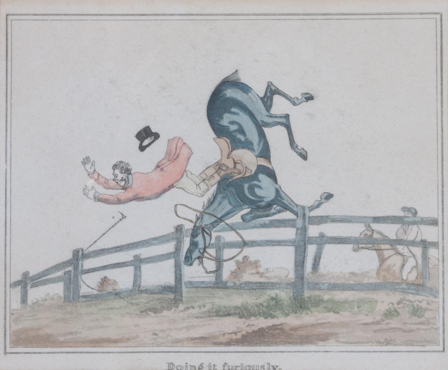 A Set of Four Fox Hunting Lithographs, , Doing the Down Leap, Doing It Furiously, The Down Leap Done, Doing the Thing well Giving Dribb