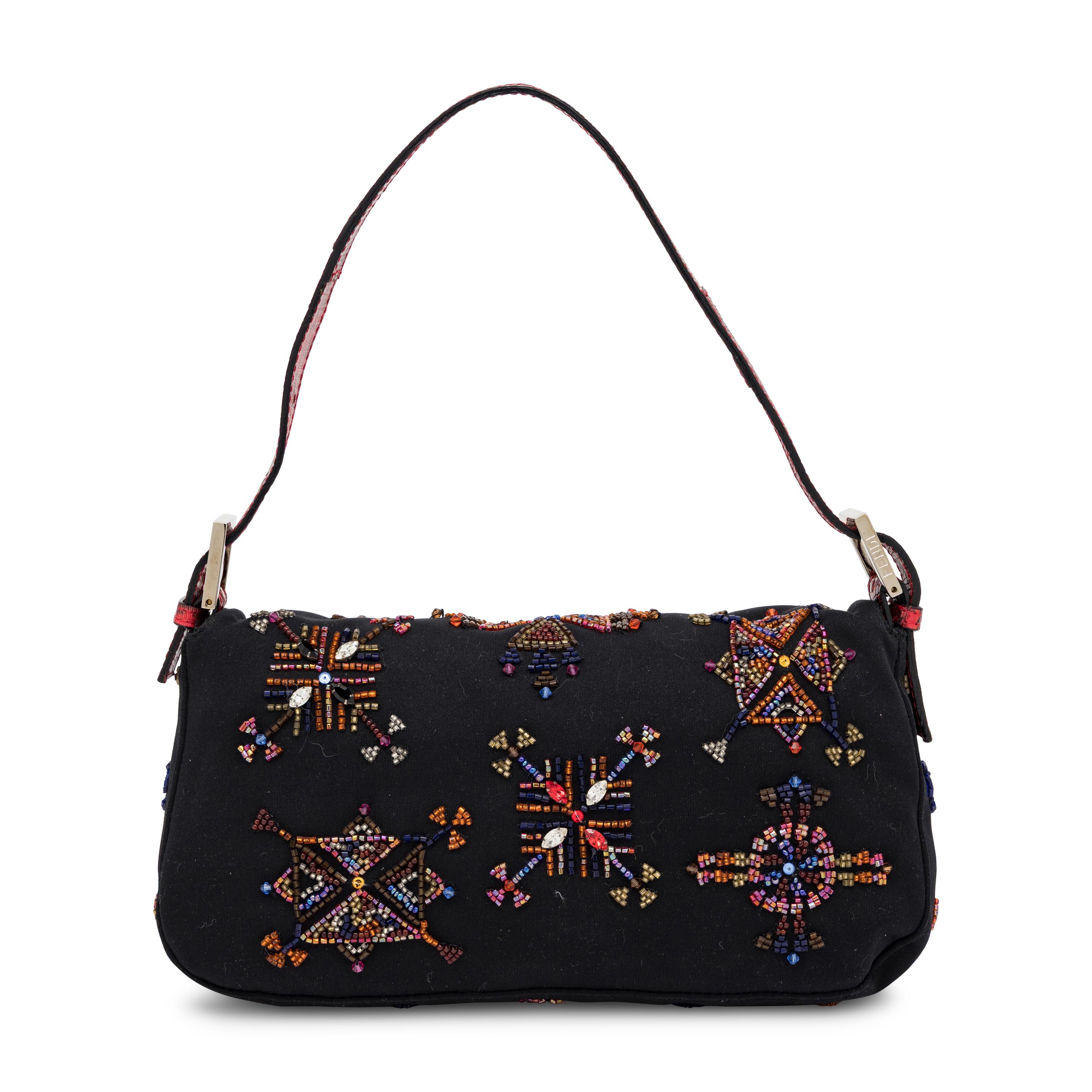 Fendi, Baguette in Beaded Knit and Red Lizard Skin