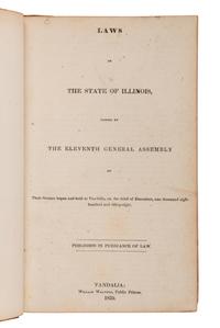 [MORMONISM]. Laws of the State of Illinois, Passed by the Twelfth General Assembly, at Their Session, begun and held at Springfield, on the seventh of December, one thousand eight hundred and forty . Springfield: Wm. Walters, 1841.