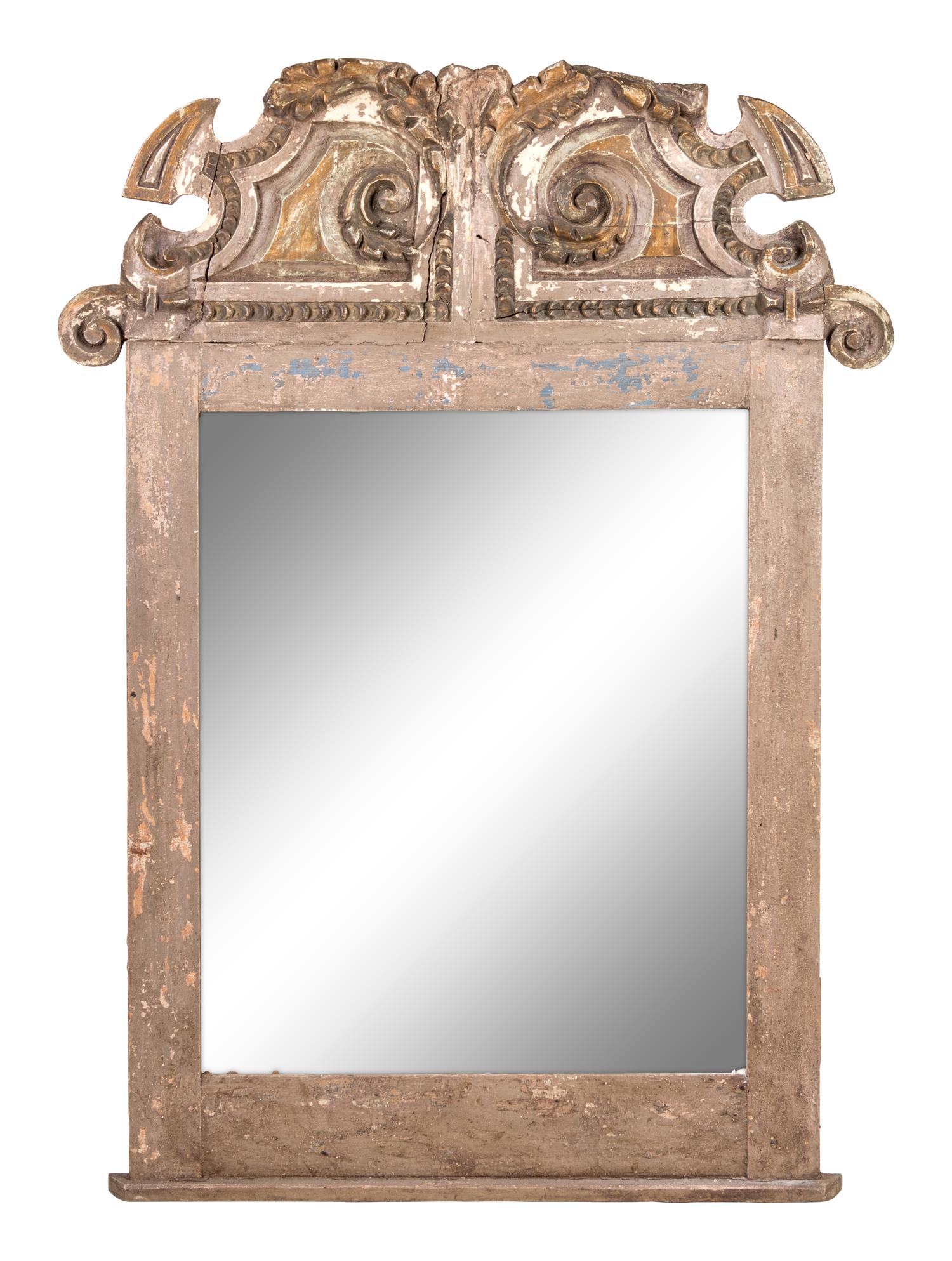 A Continental Painted and Parcel Gilt Mirror