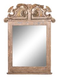 A Continental Painted and Parcel Gilt Mirror