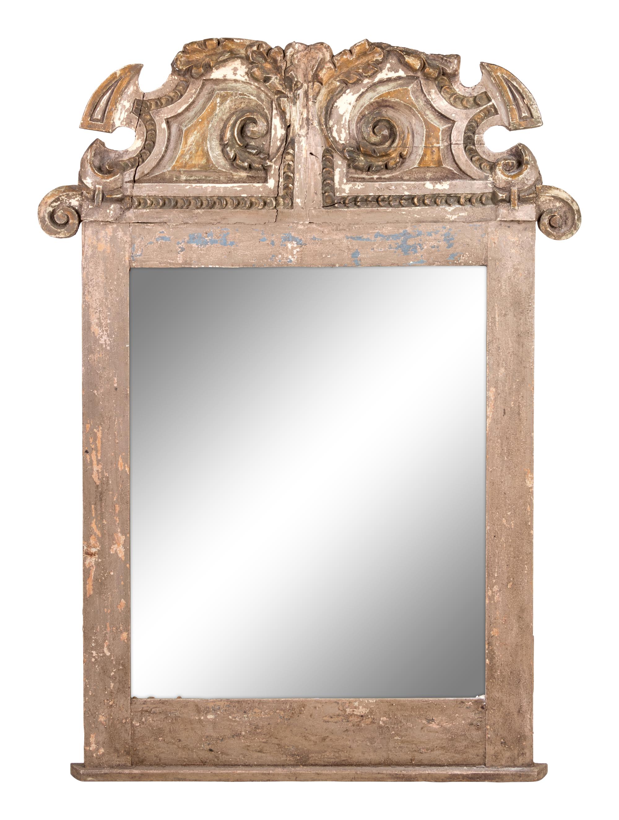 A Continental Painted and Parcel Gilt Mirror