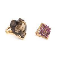 TWO YELLOW GOLD AND GEMSTONE RINGS