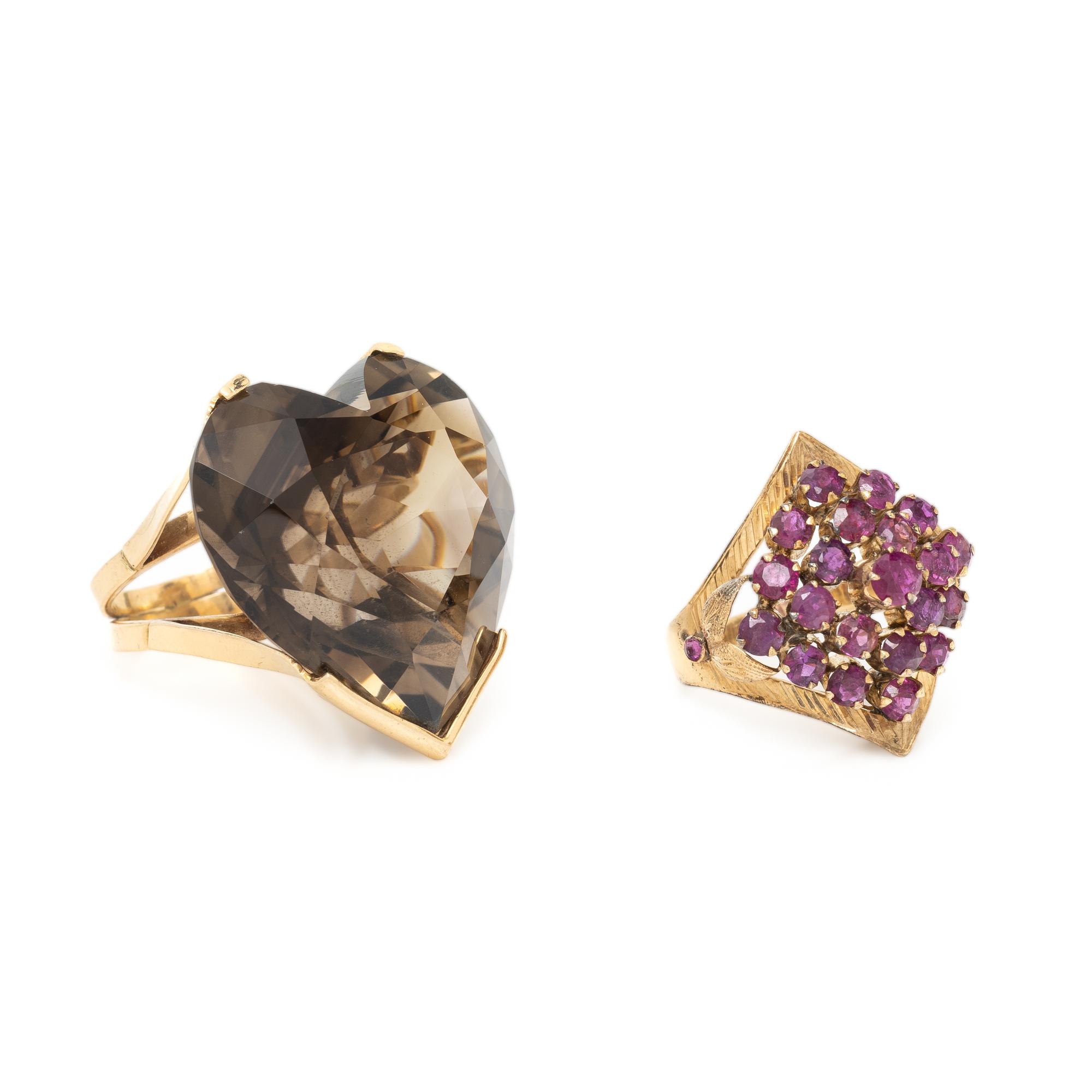 TWO YELLOW GOLD AND GEMSTONE RINGS