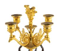A Pair of Empire Gilt and Patinated Bronze Four-Light Candelabra