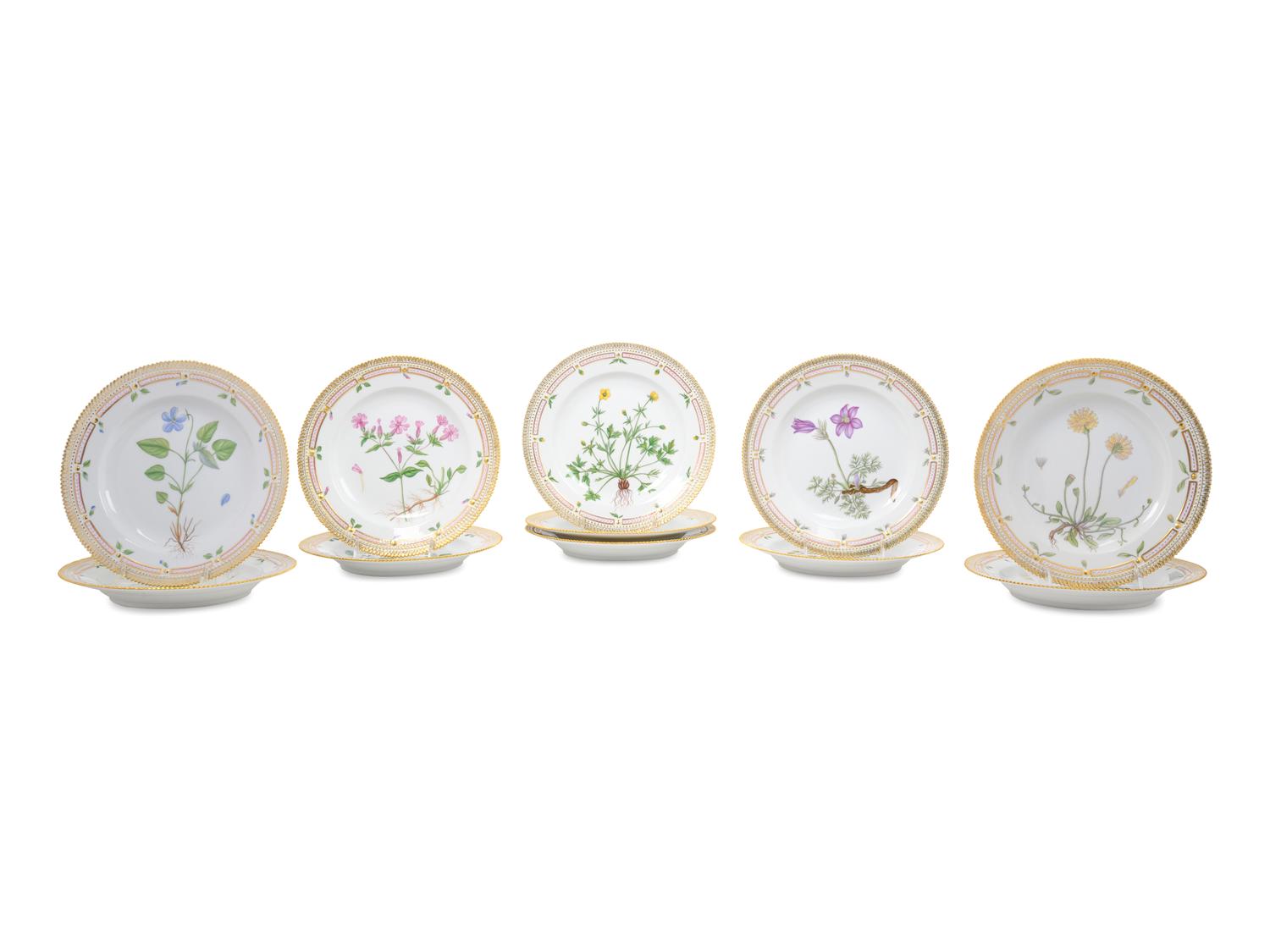Eleven Royal Copenhagen Flora Danica Dinner Plates