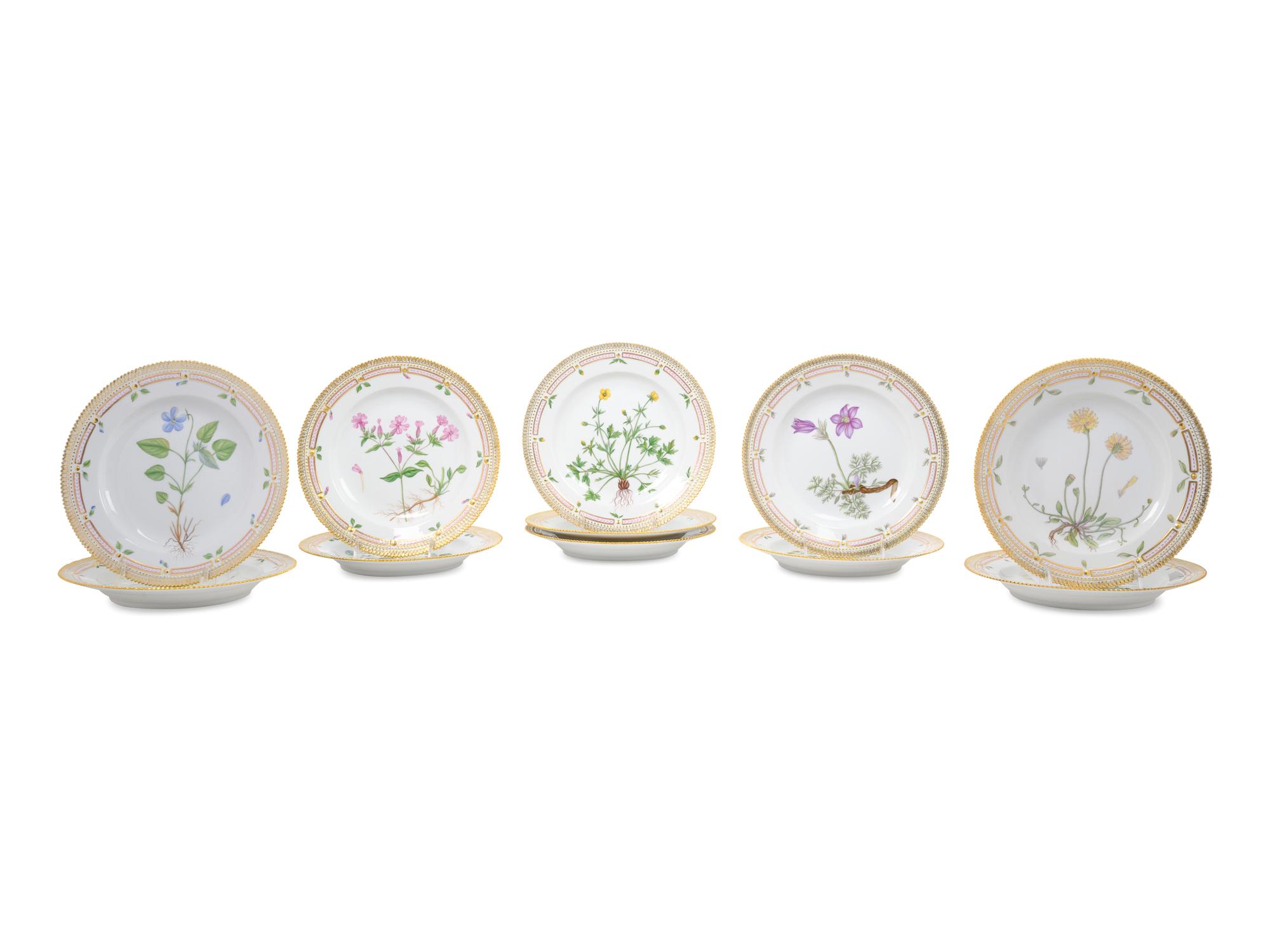 Eleven Royal Copenhagen Flora Danica Dinner Plates