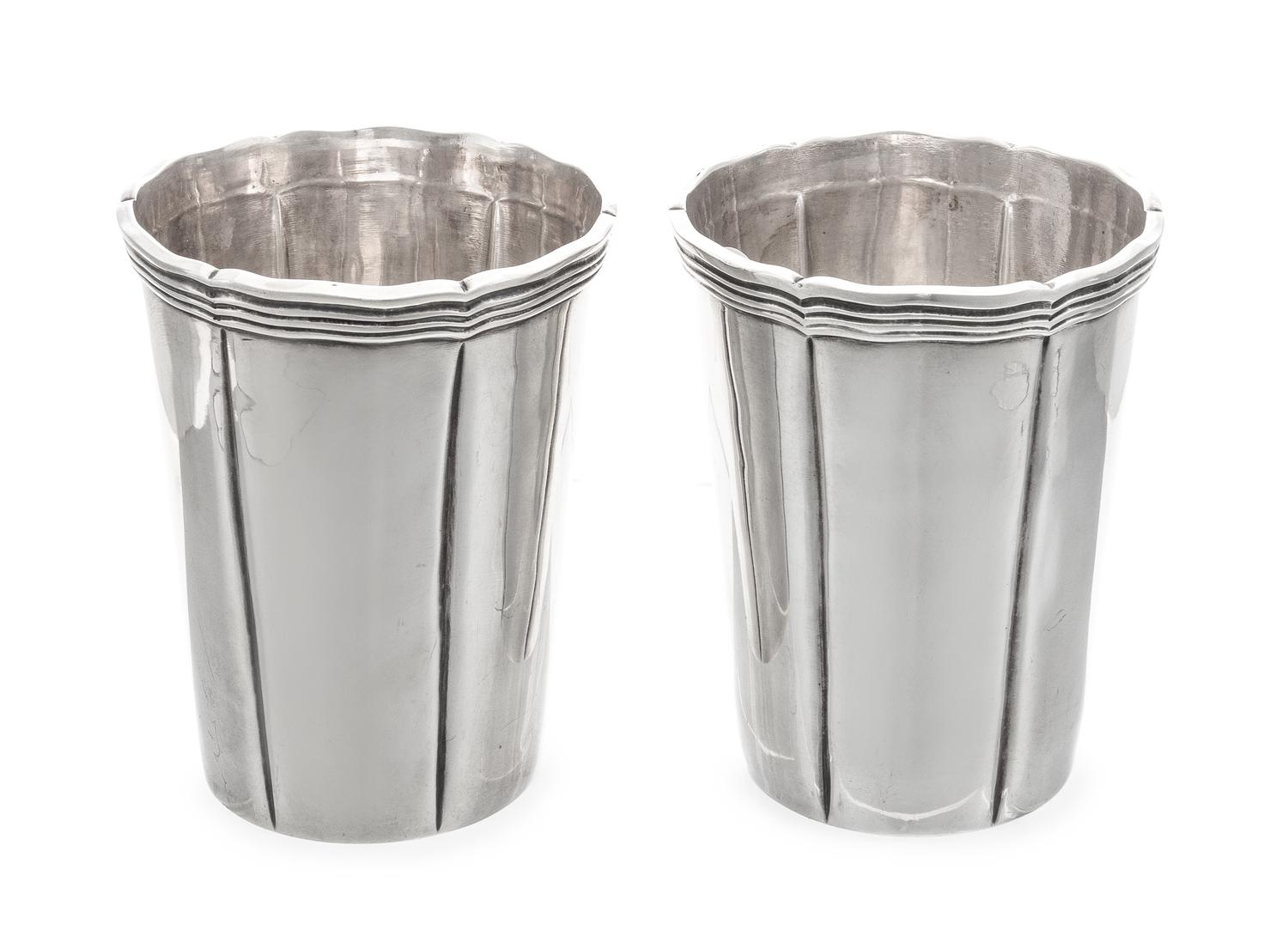 A Pair of Mexican Silver Julep Cups, Sanborns, Mexico City, 20th Century, each with a reeded undulating rim.