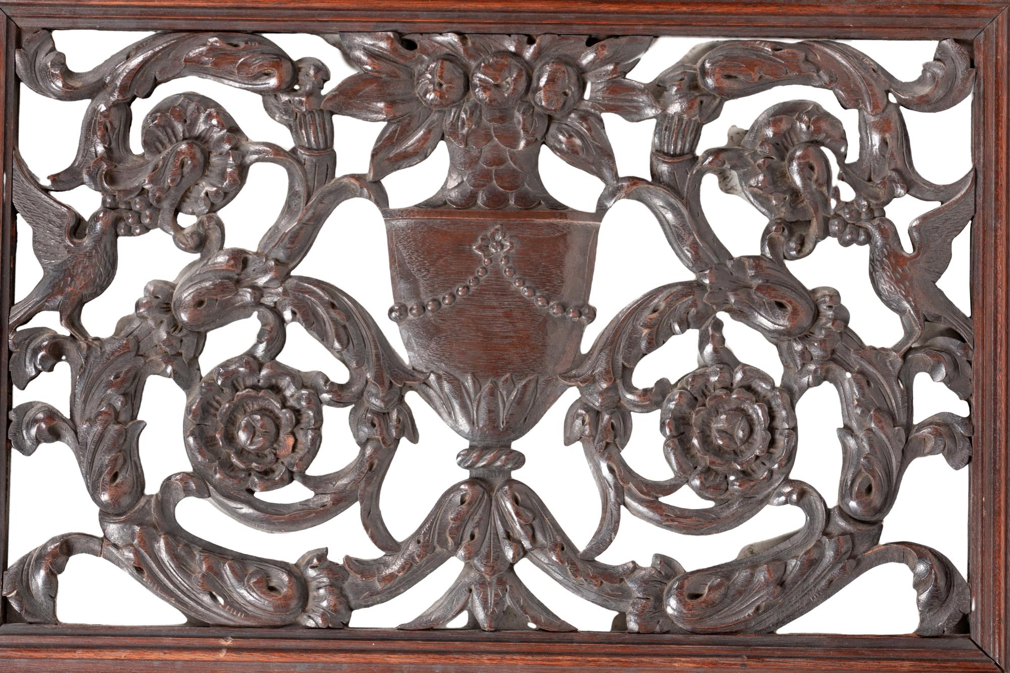 Three George III Style Adamesque Pierce-Carved Mahogany Panels