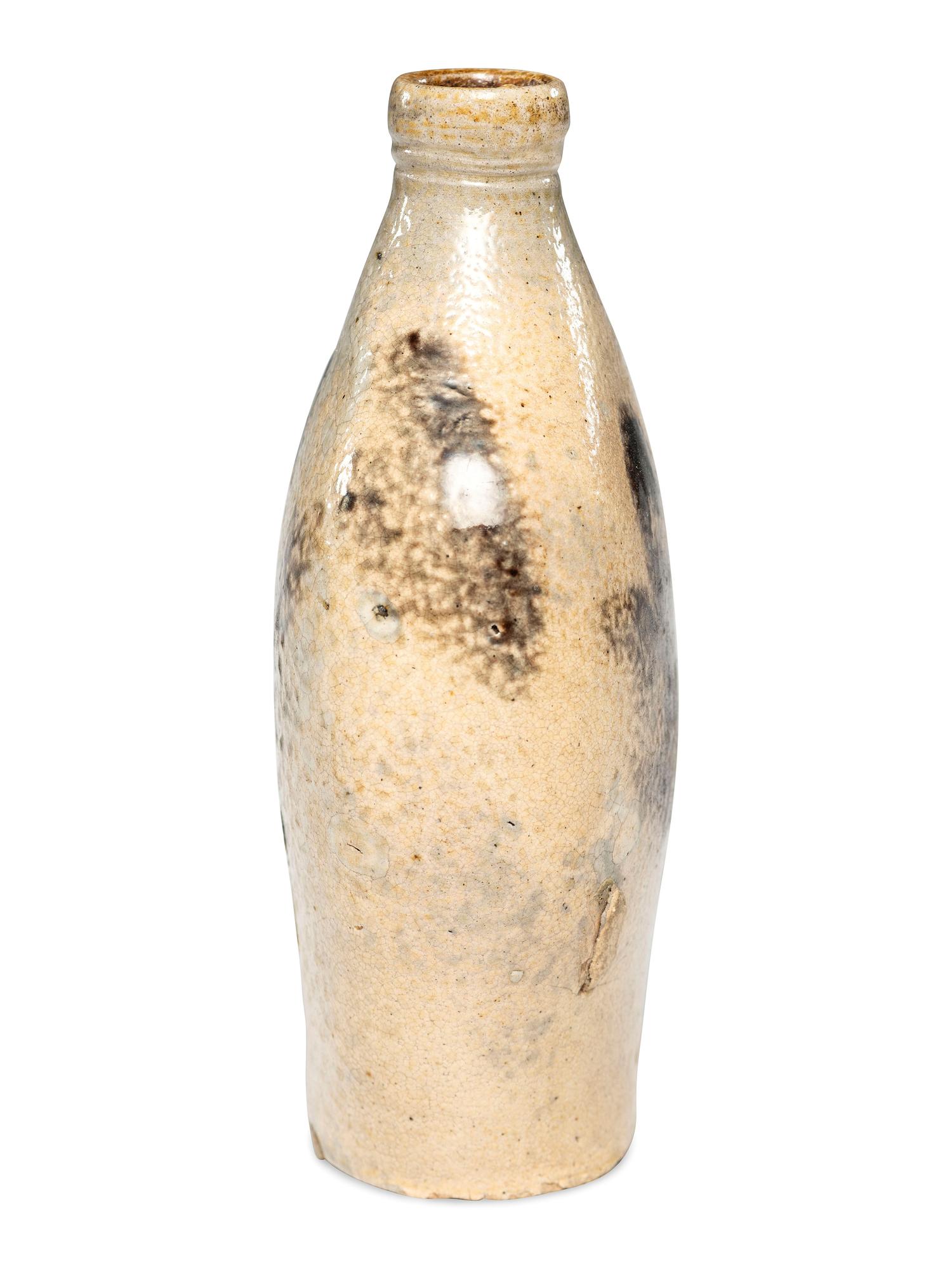 A Manganese 'Leaf' Decorated Stoneware Flask
