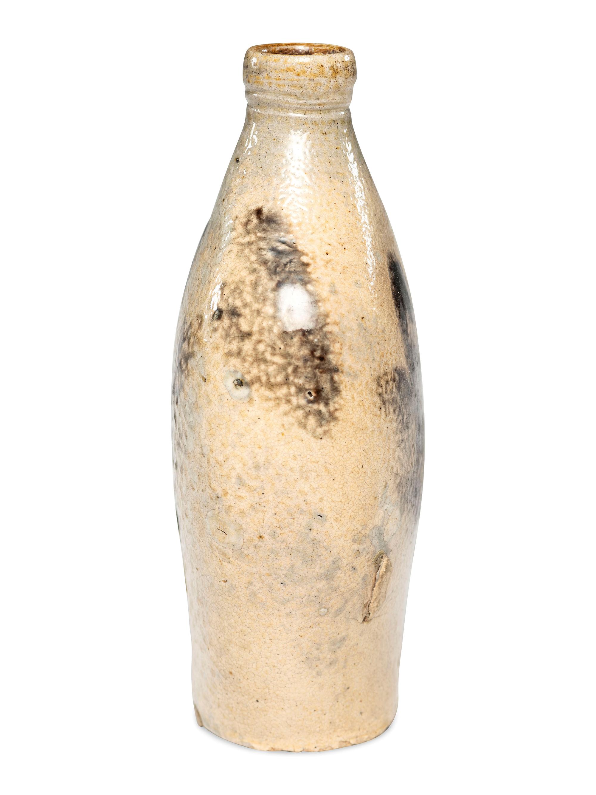 A Manganese 'Leaf' Decorated Stoneware Flask