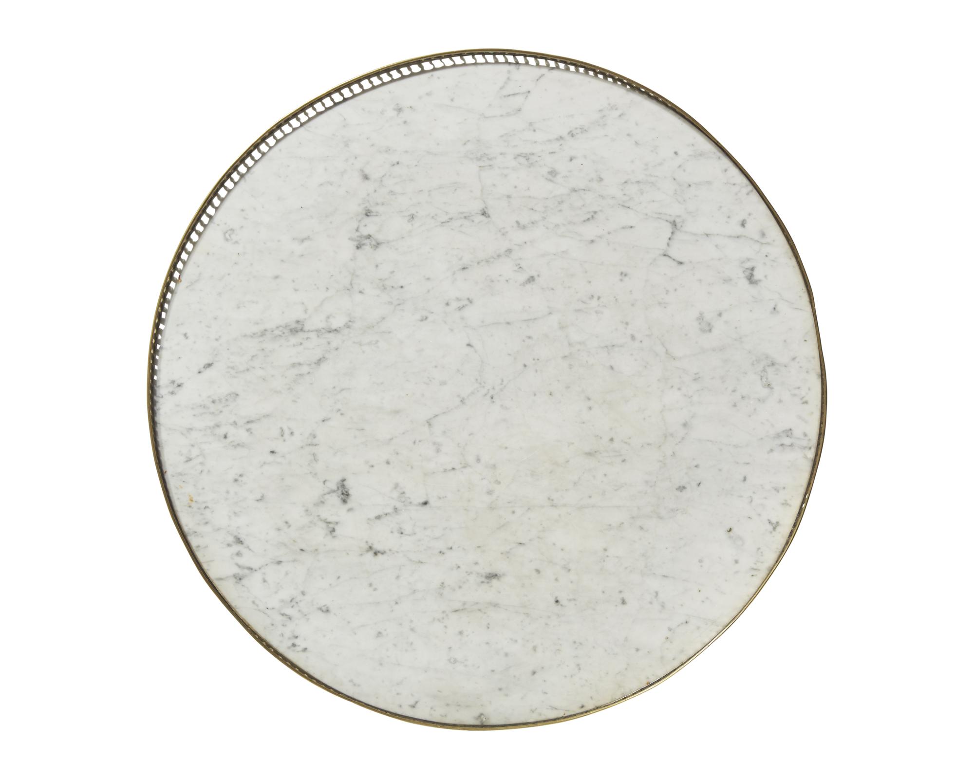 A Louis XVI inlaid fruitwood tilt-top gueridon table with white marble top, circa 1790