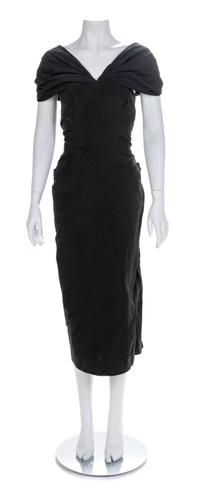 Black Evening Dress with Bustle, 1950s No size label