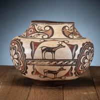 Zuni Polychrome Pottery Olla, with Heartline Deer