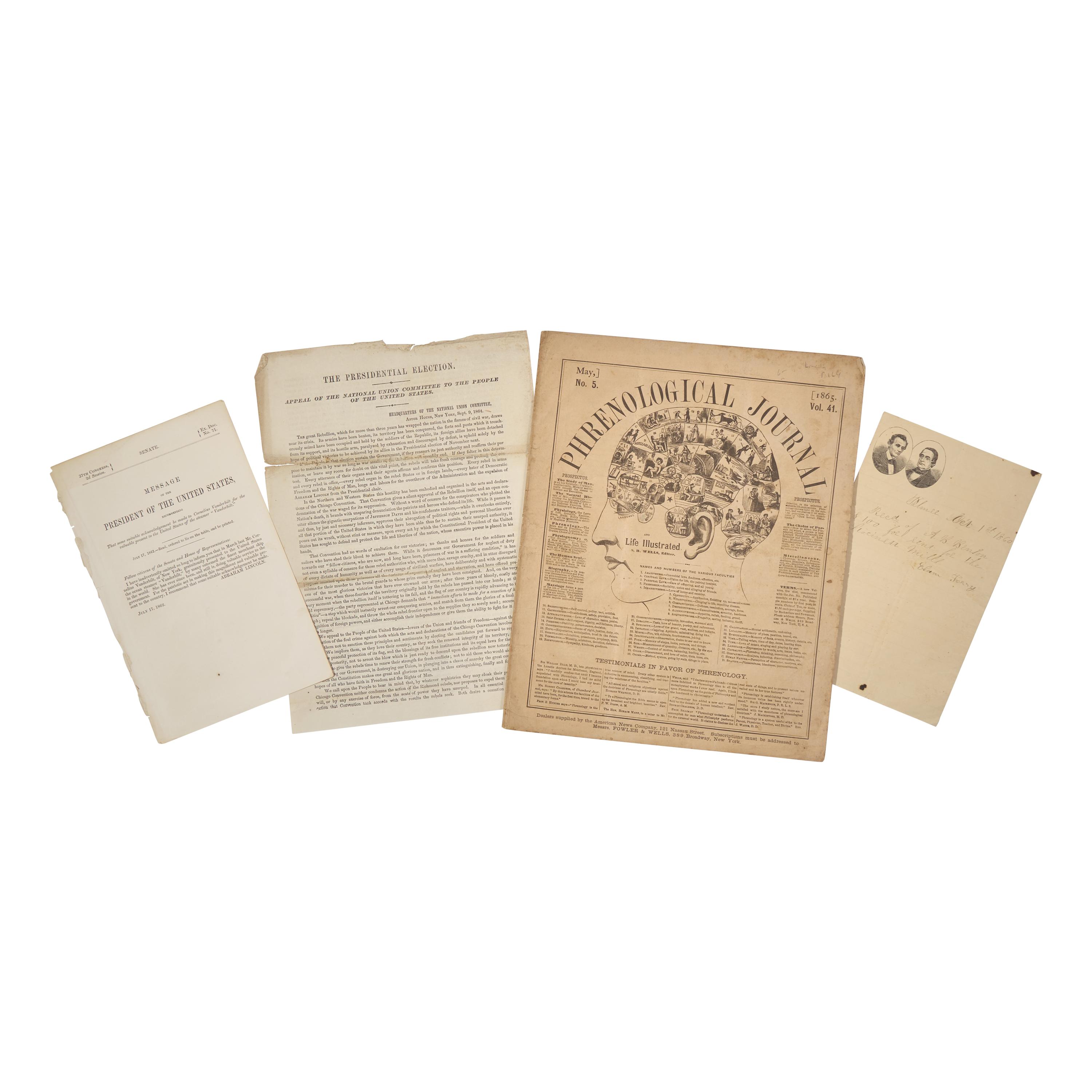 *[Lincoln, Abraham] Group of 4 Items Related to President Abraham Lincoln, 1860-65