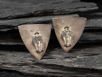 Tufa Cast Shield Clip Earrings with Inlay and 14K Gold Accents