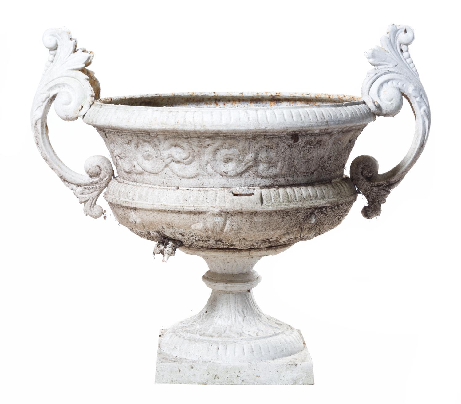 A Set of Four Victorian Painted Iron Jardinieres Width 28 1/2 inches.
