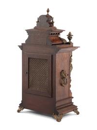 A Lenzkirch Renaissance Revival Gilt Metal Mounted Oak Mantel Clock