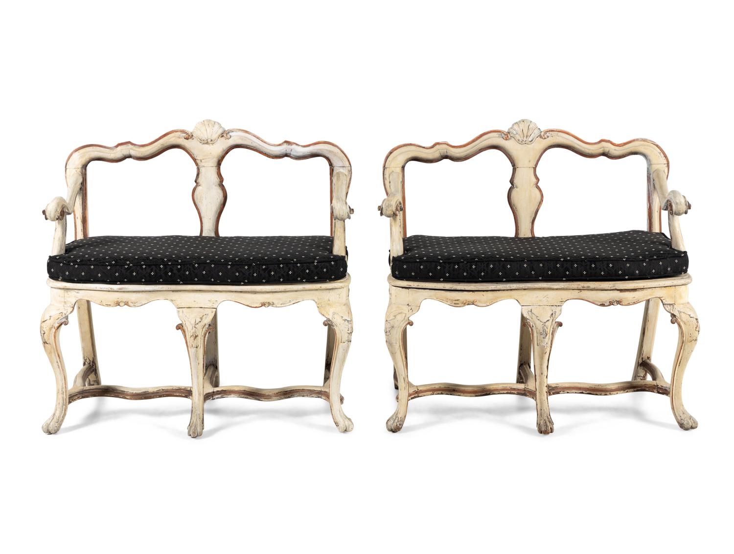 A Pair of Italian White Painted Settees