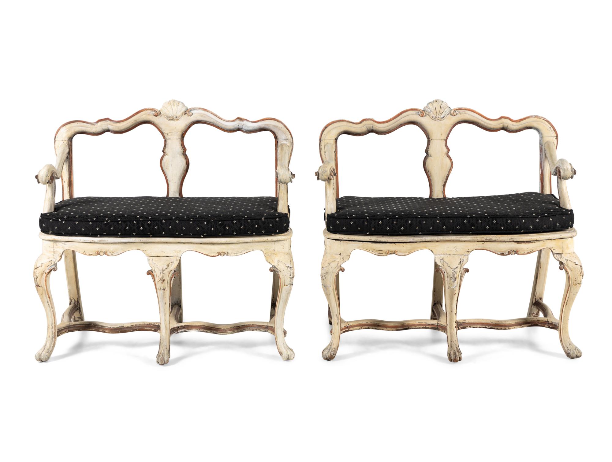 A Pair of Italian White Painted Settees