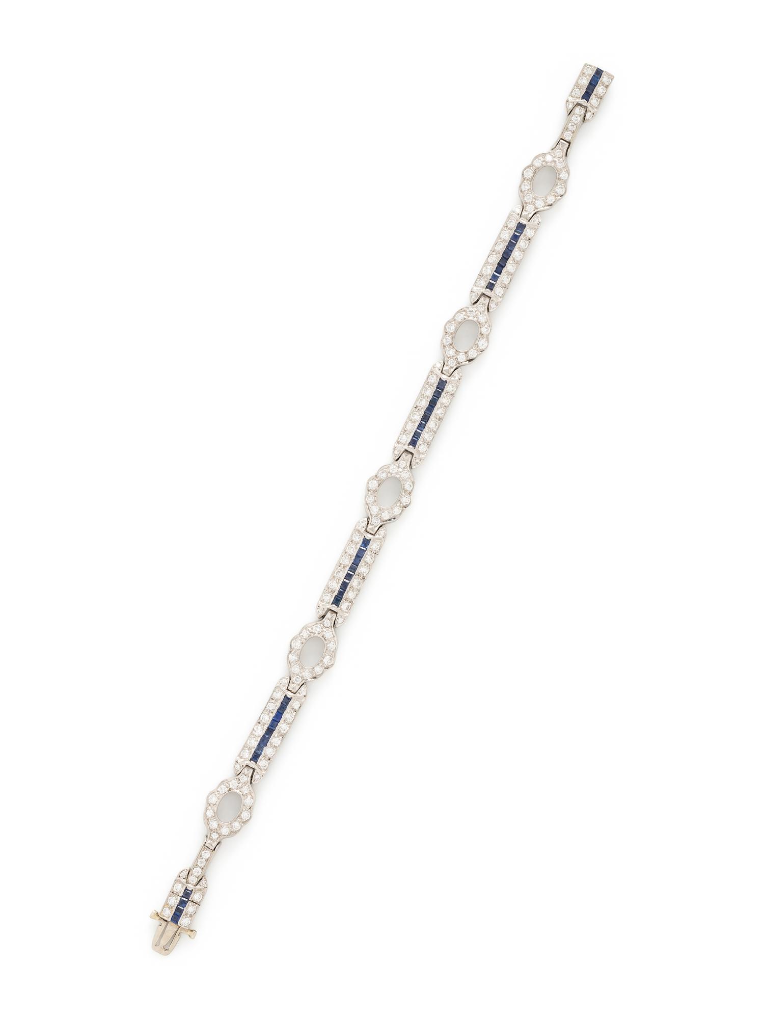 PLATINUM, DIAMOND, AND SAPPHIRE BRACELET