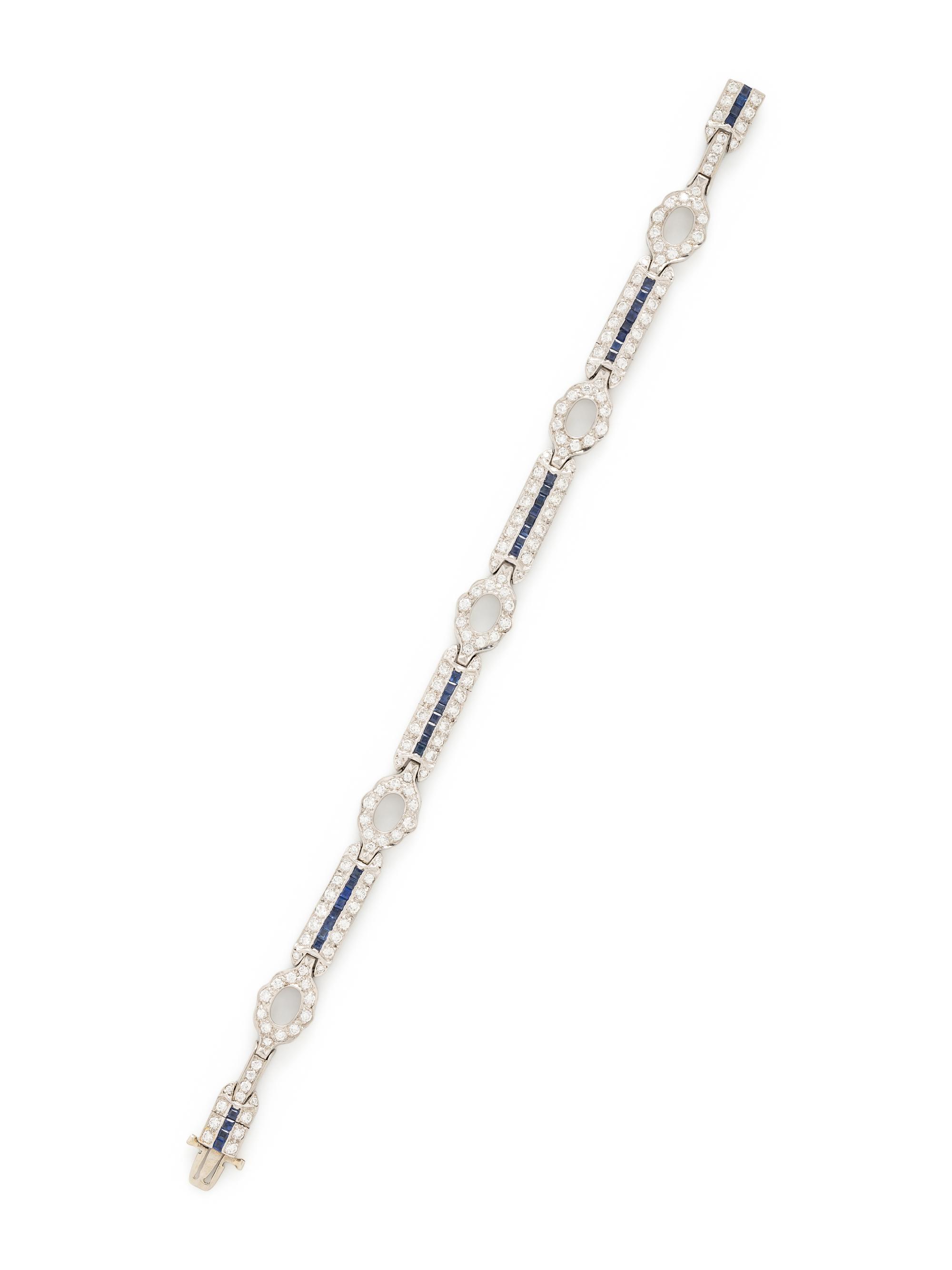 PLATINUM, DIAMOND, AND SAPPHIRE BRACELET