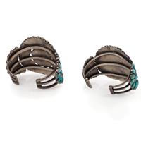Navajo Silver and Turquoise Cluster Cuff Bracelets