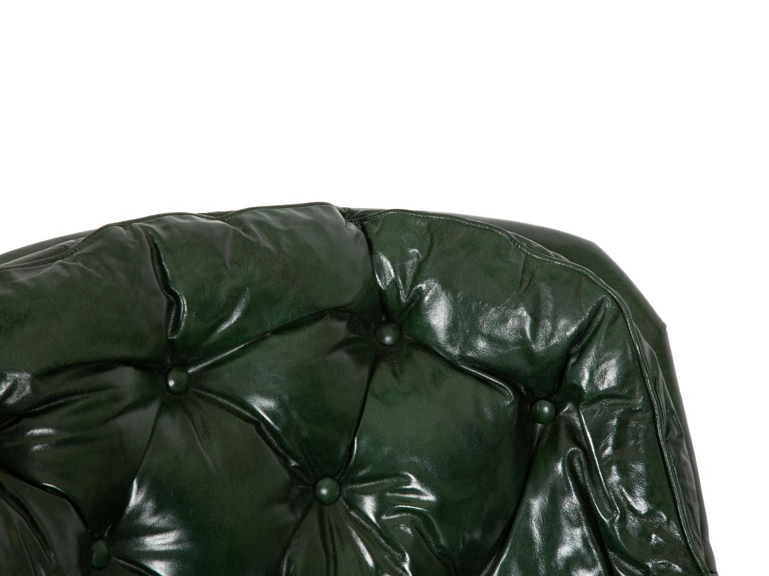 A Green Leather Button Tufted Club Chair and Ottoman — 20th Century