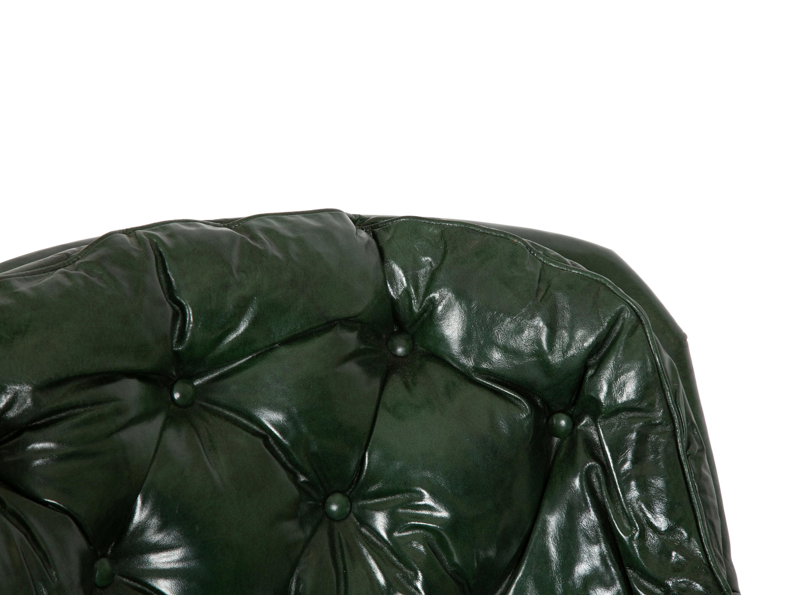 A Green Leather Button Tufted Club Chair and Ottoman — 20th Century