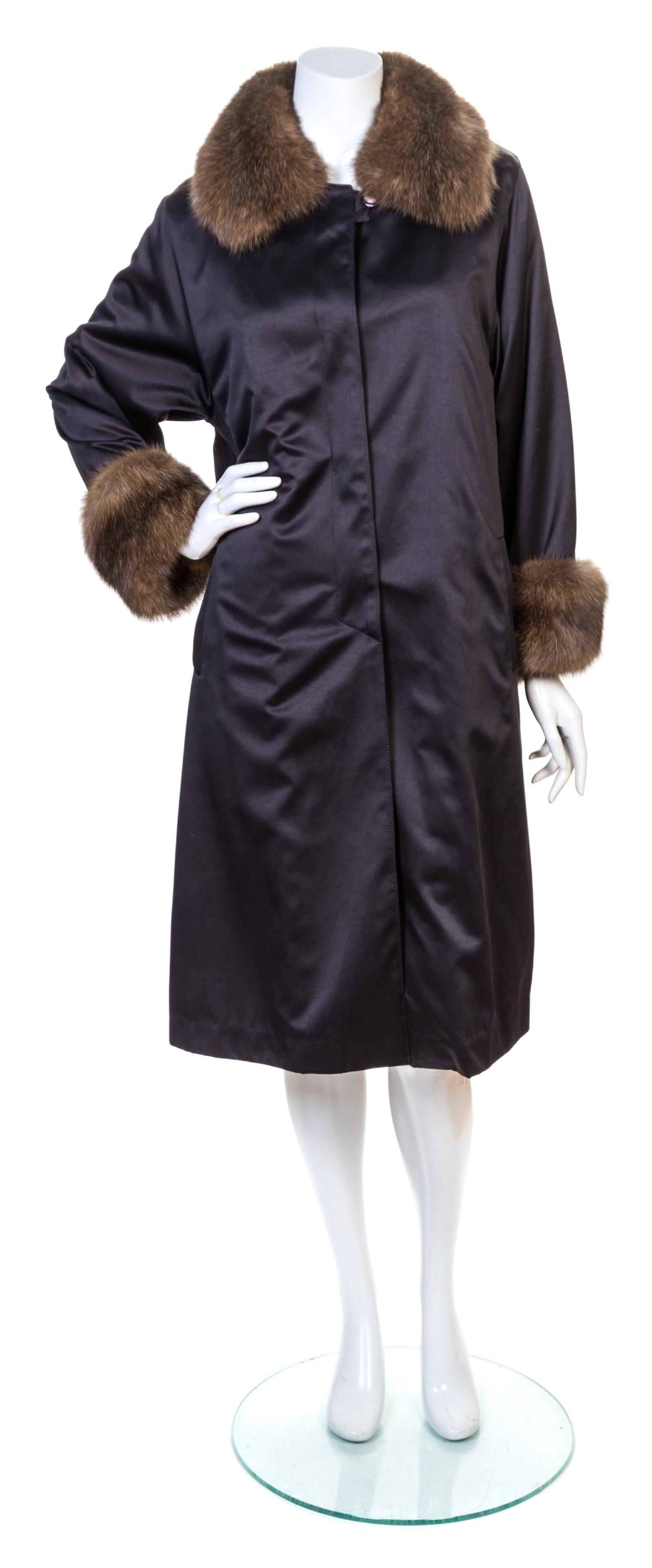 A Revillon Navy Satin Fur Lined Coat with Sable Trim, No size.
