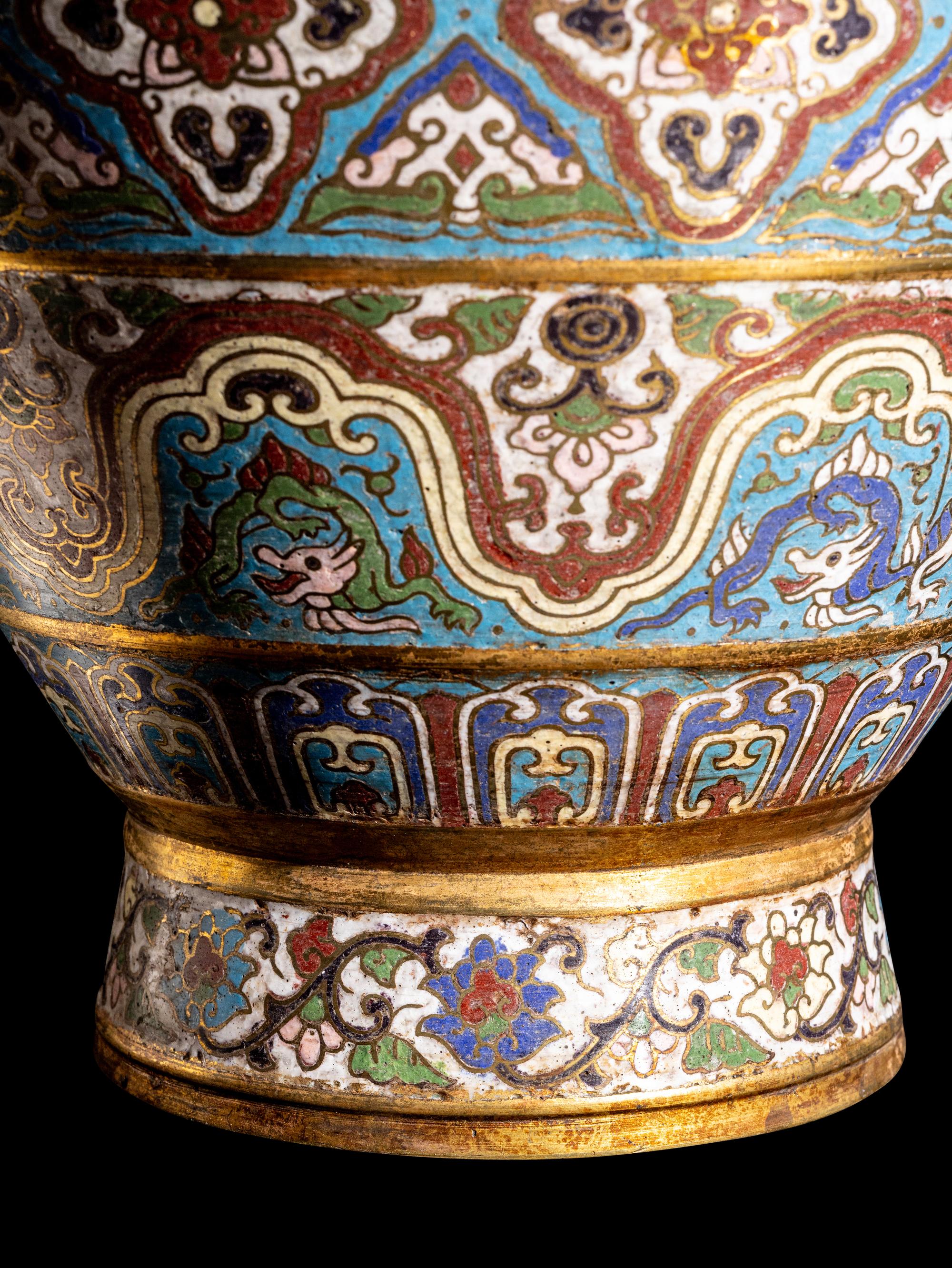 A Chinese Cloisonne Enamel Baluster Vase