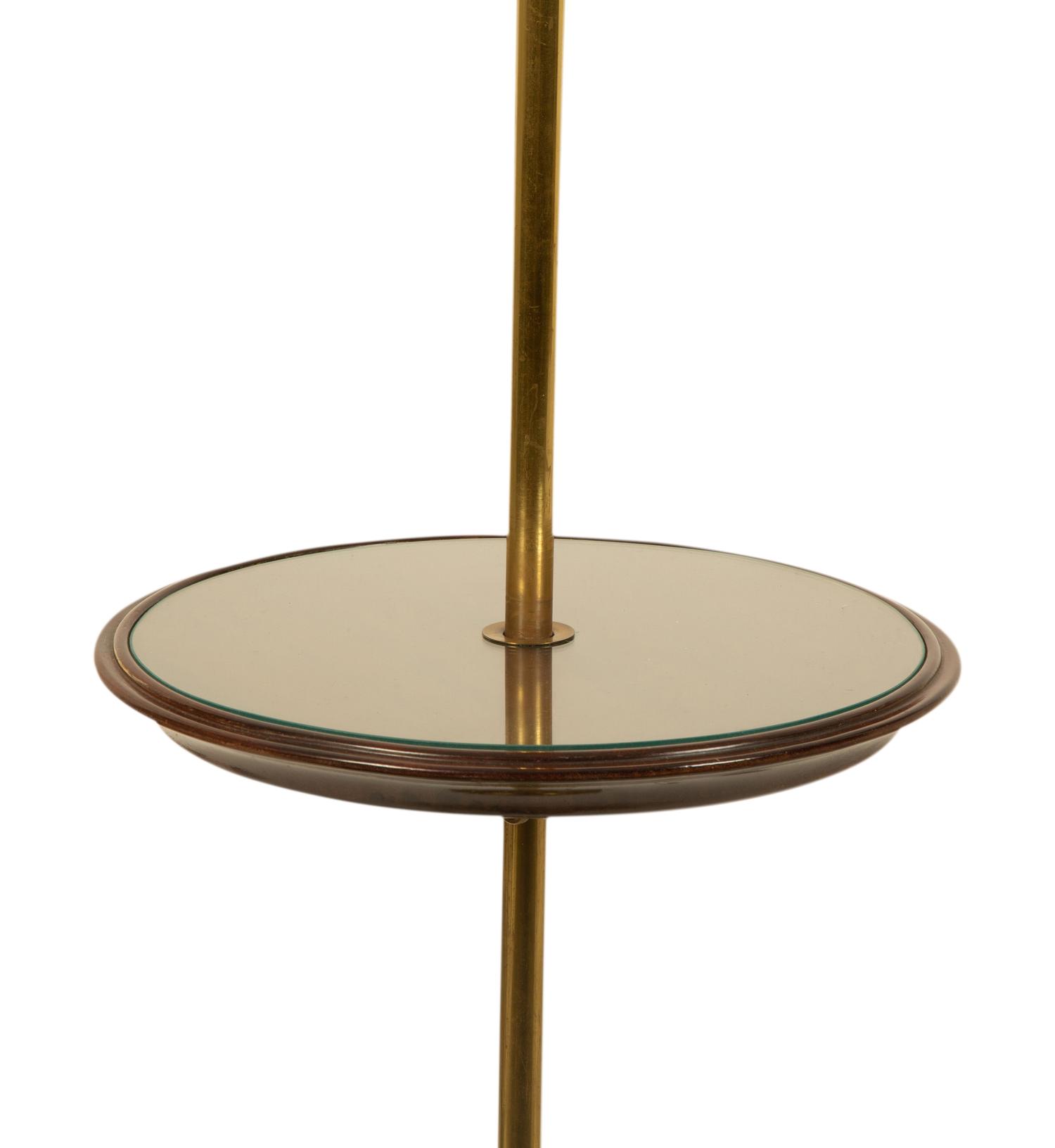 A Brass Floor Lamp with Mahogany Shelf